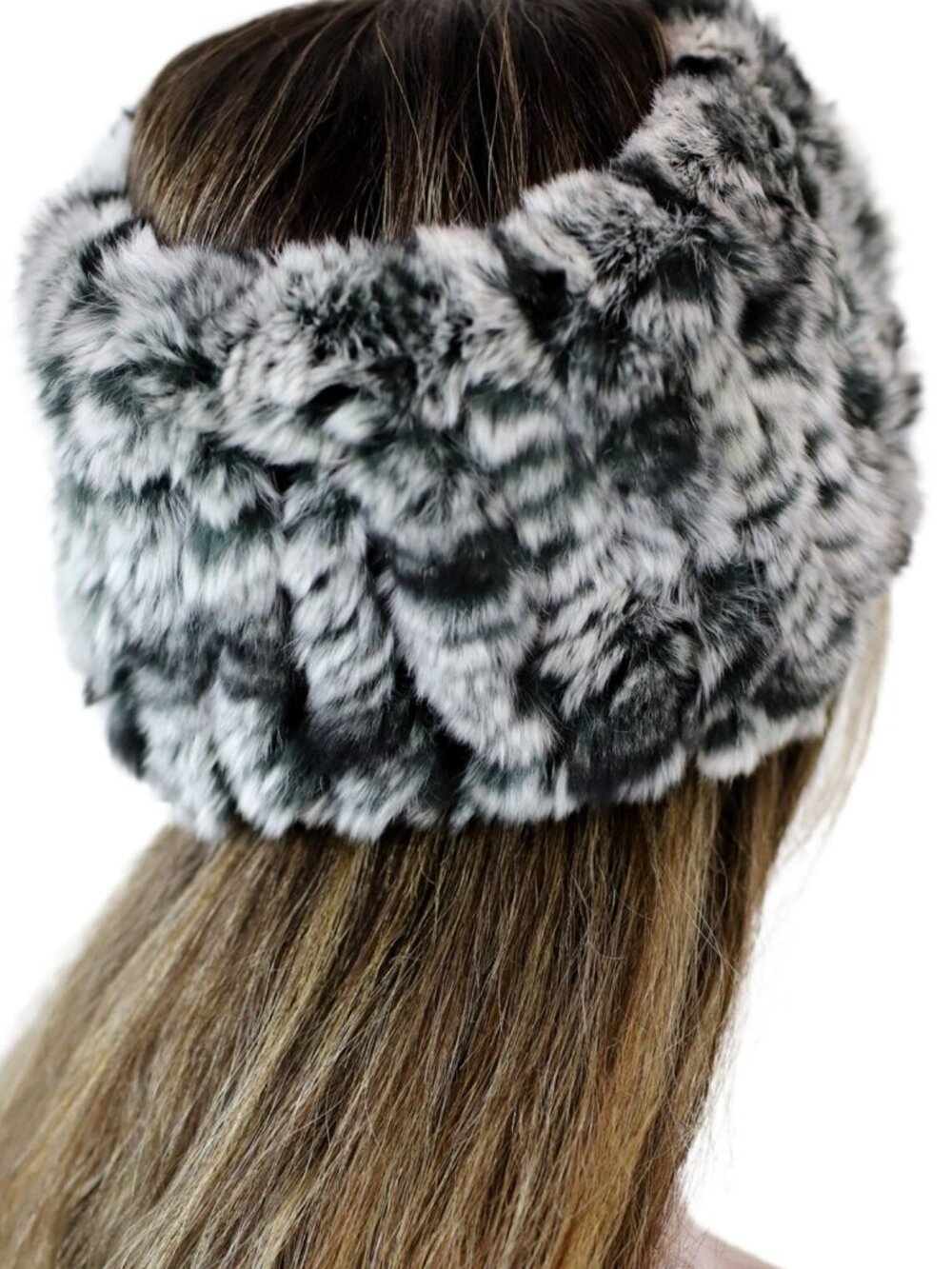 La Fiorentina Rex Genuine Rabbit Fur Headband NF98P008 Grey Blue, One Size NWT $